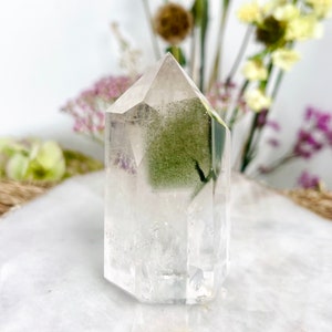 Grade AAA Natural Garden Quartz Tower with Rainbow, Green Phantom, Healing Crystal Point 203g, CLT01