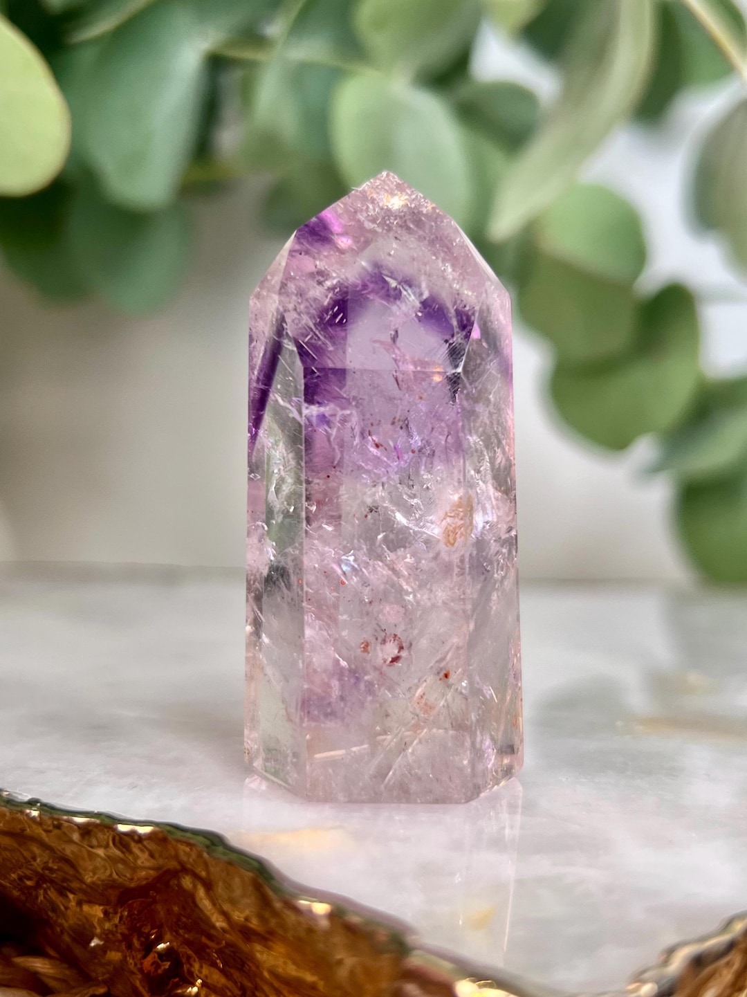 Grade A+ Phantom Amethyst Quartz Tower With Red Hematite and
