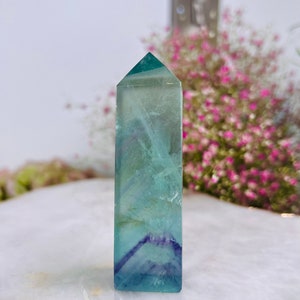 Grade AAA++ Rainbow Fluorite Tower 95g Green Purple Fluorite, Crystal healing Home Decor -A95