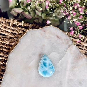 Grade AAA 100% Natural Larimar Teardrop Cabochon from Dominican Republic, Earth Healing Crystal, Dolphin Stone 14g - LTS 01