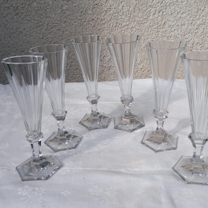 Antique French Crystal Champagne Flutes - Elegant 1900s Glassware
