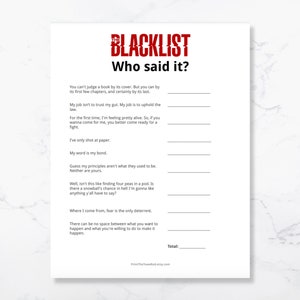 The Blacklist TV Show Trivia Game . Blacklist Game . Digital Download . The Blacklist Party . Printable Party Game