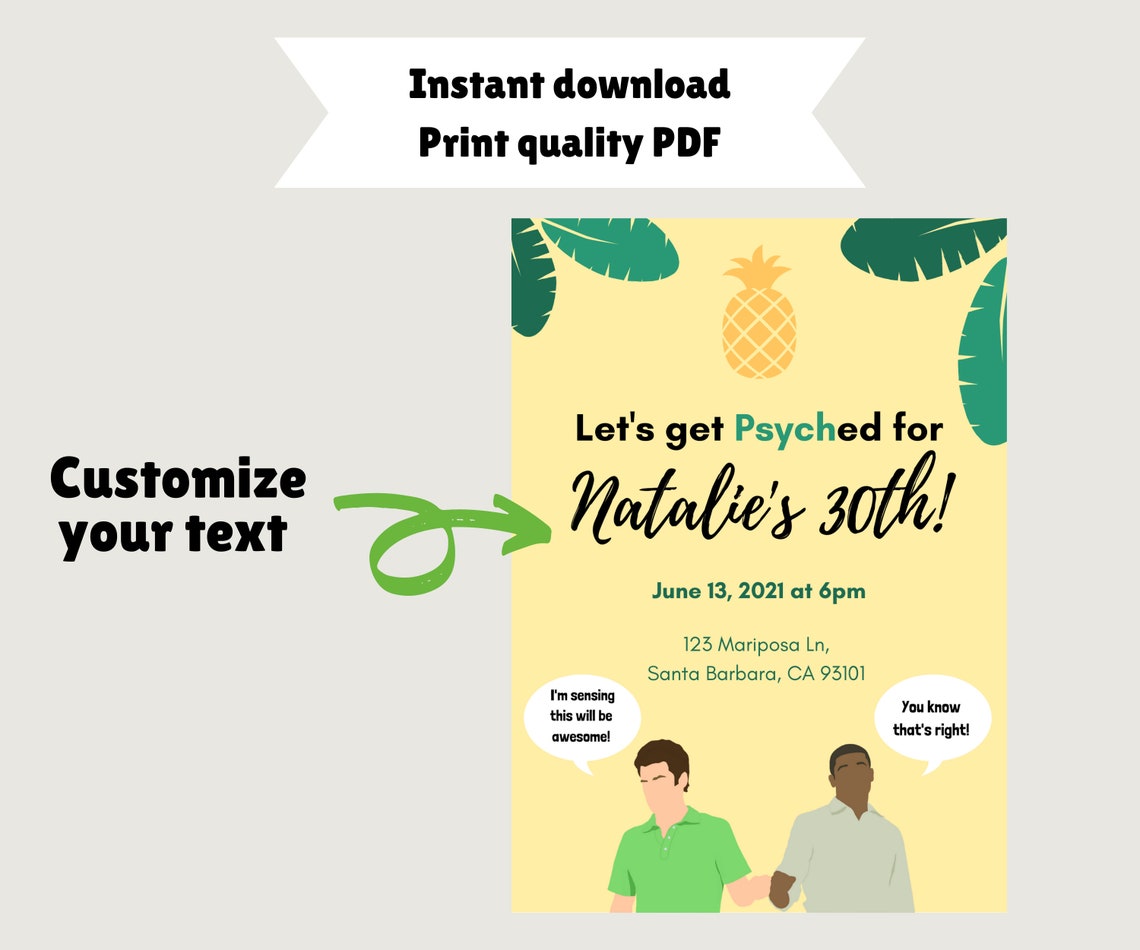 Psych Party Invitation . Custom Printable Invitation . Custom ...