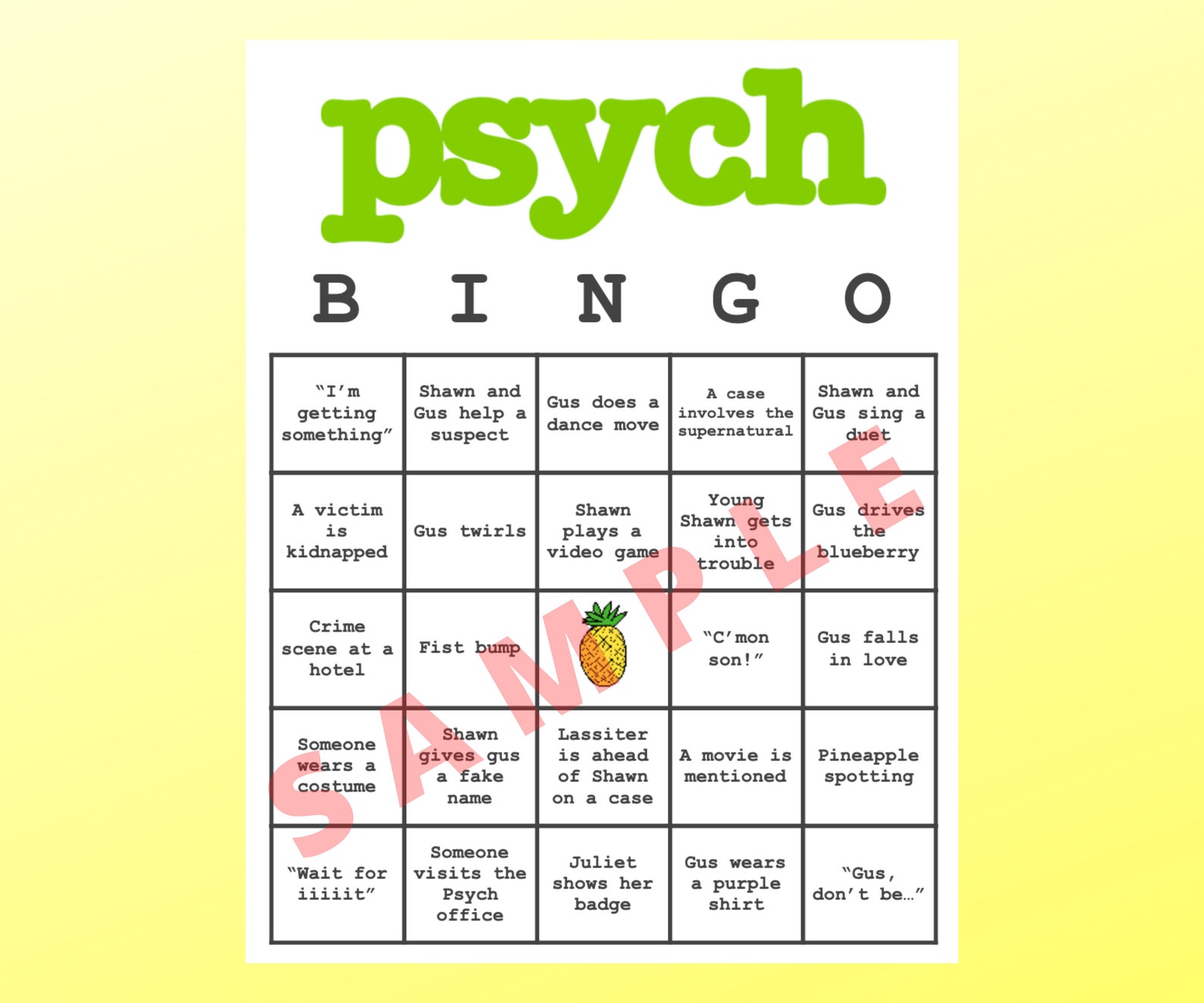 Psych TV Show Bingo . Psych Bingo . Digital Download . Psych | Etsy