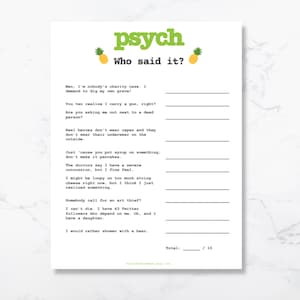 Psych TV Show Trivia Game . Psych Trivia . Digital Download . Psych Party . Psych Themed Party