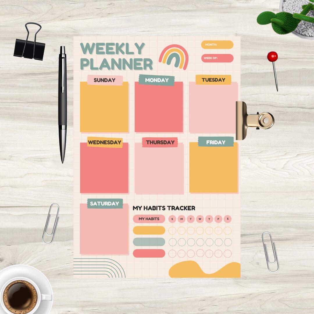 Colorful Weekly Planner Printable | Playful Digital Planner | Habit ...