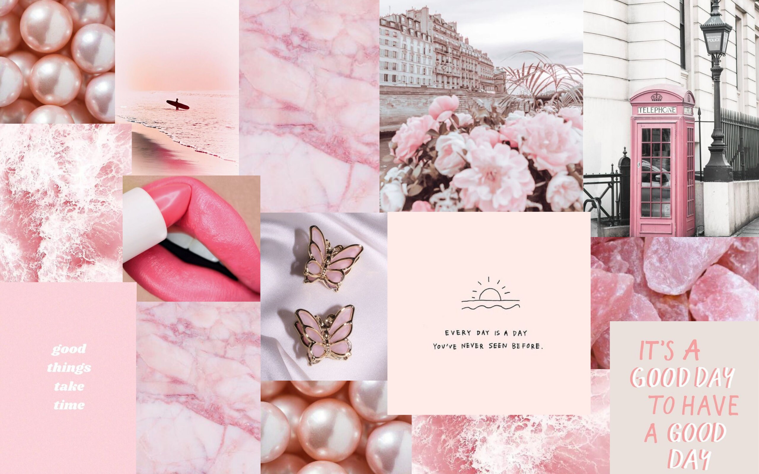 Aesthetic Pink Digital Wallpaper Bakckground Collage Laptop Etsy