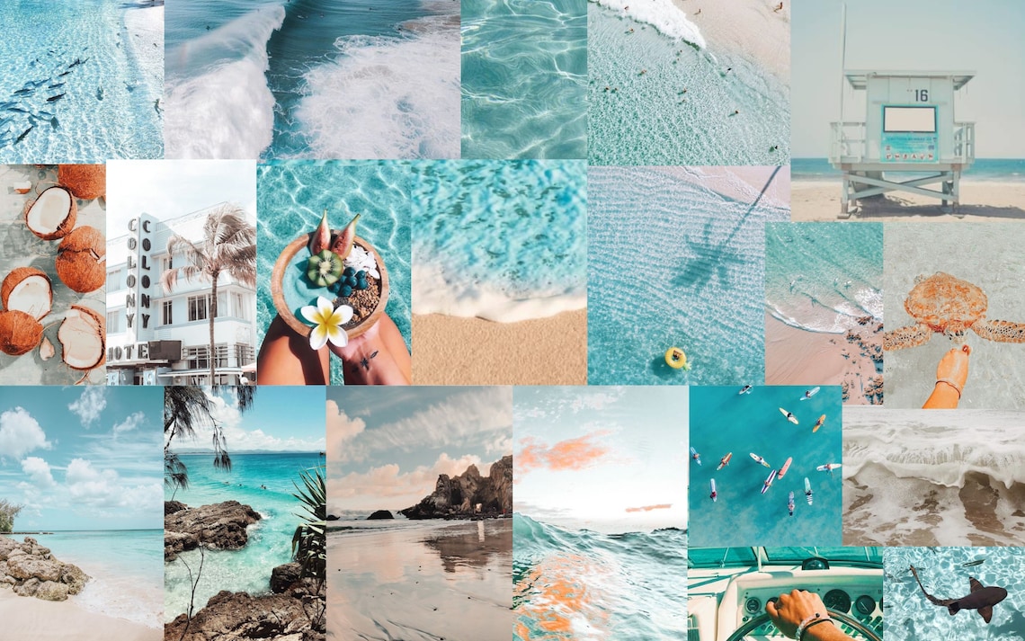 Beach Collage Wallpaper Computer Laptop Wallpaper Aesthetic Desktop ...