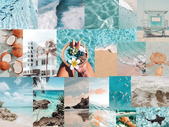 Aesthetic Light Blue Digital Beach Collage Wallpaper Ipad Etsy