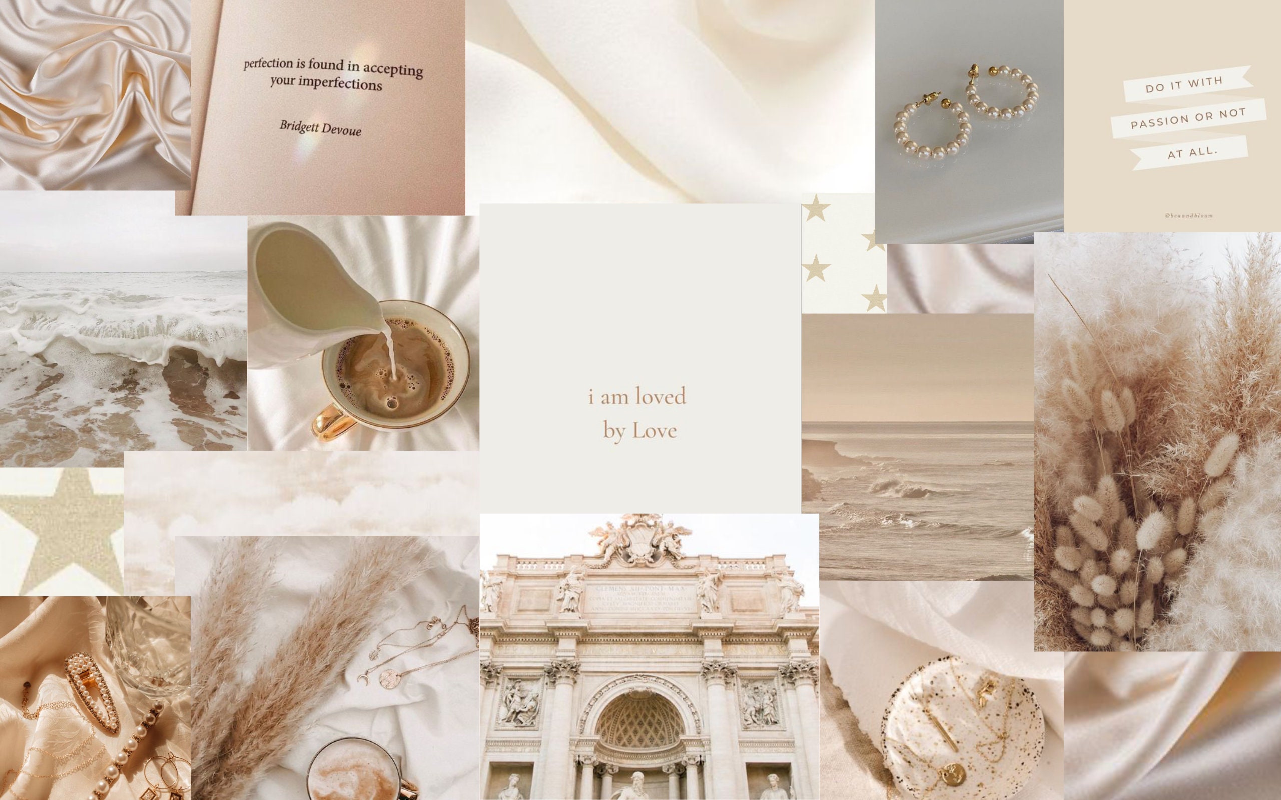 Creamy Aesthetic Digital Wallpaper Collage Laptop Etsy