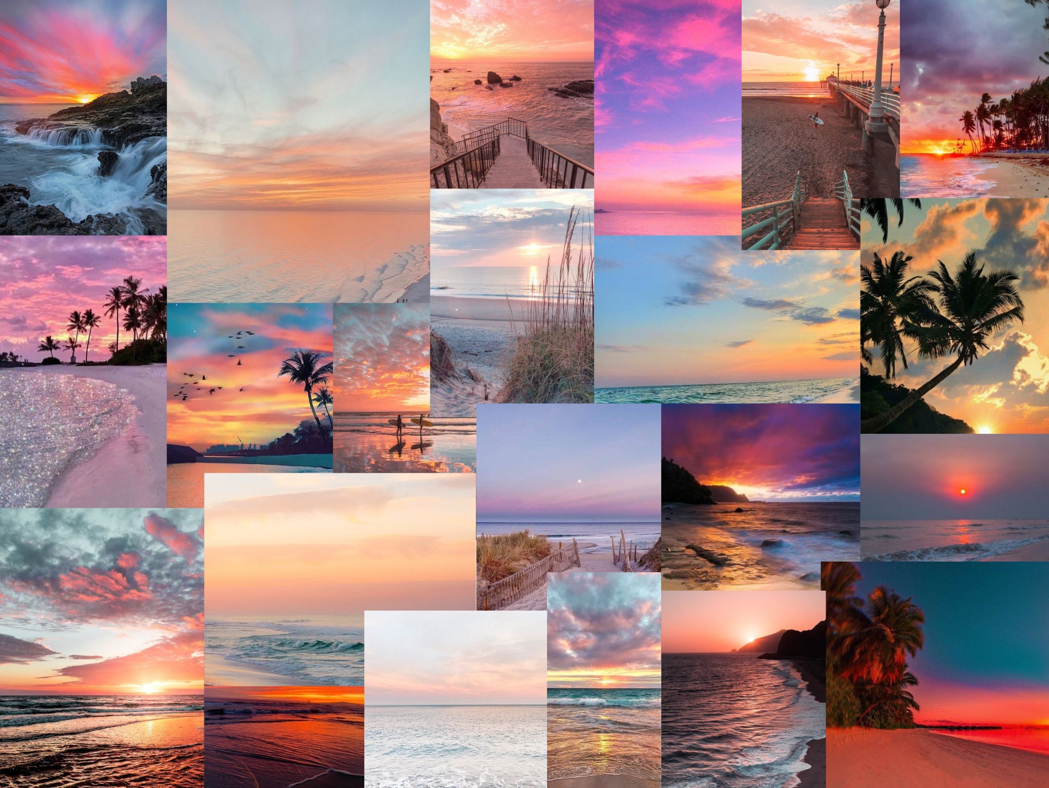 Aesthetic Digital Beach Sunset Collage Wallpaper Ipad | Etsy