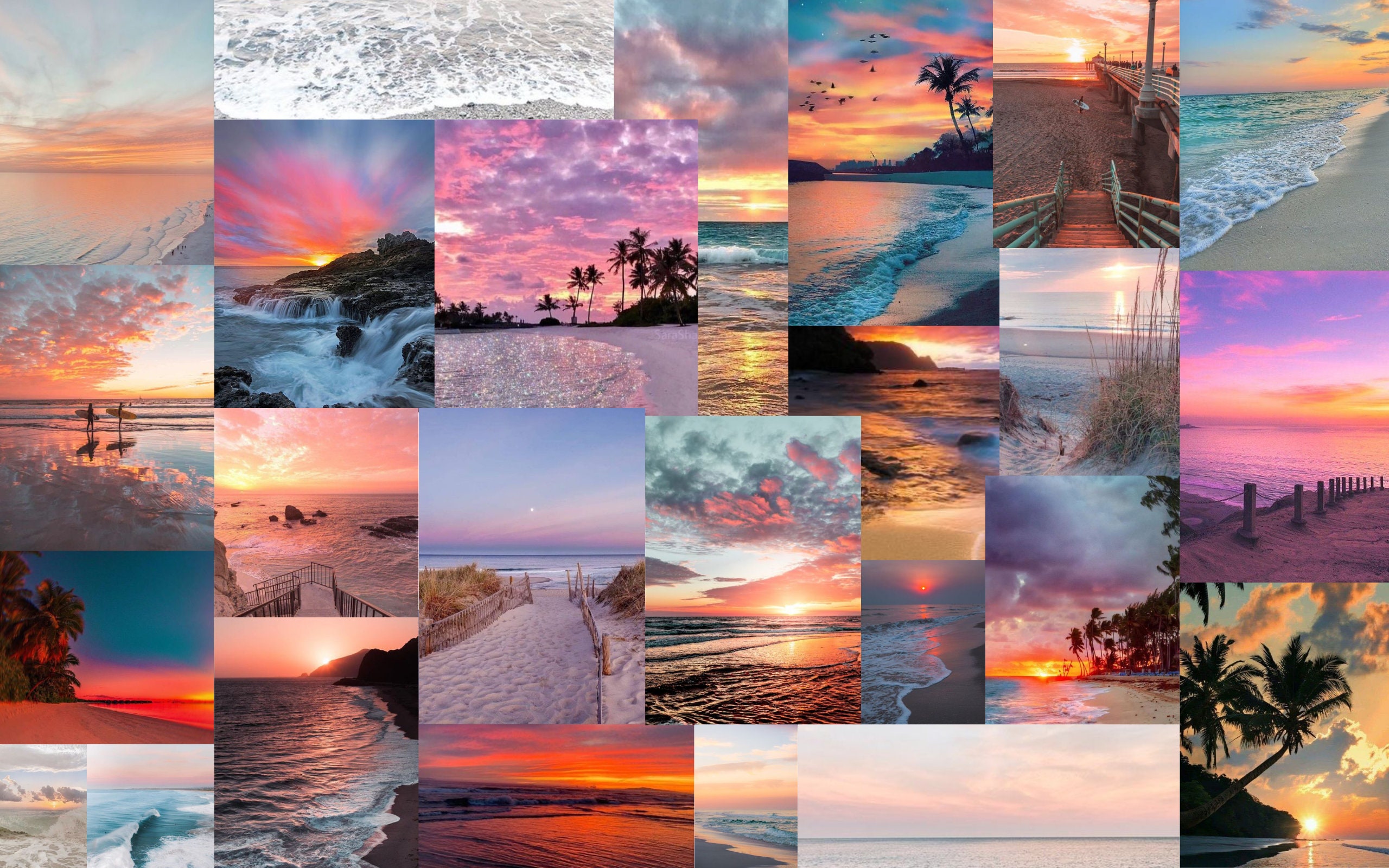 Beach Sunset Aesthetic Collage Digital Wallpaper Macbook Air Etsy