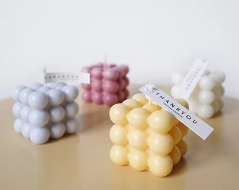 Bougie confortable / Bougie à bulles / Bougie moderne / Ensemble cadeau de bougie / Bougie pastel / Bougie mignonne / Bougie cube à bulles / Bougie parfumée / Décoration intérieure / Bougie en forme