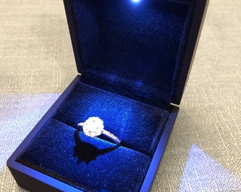 Piano finish Genuine Wood Lighted LED engagement ring box keepsake display case wedding bands