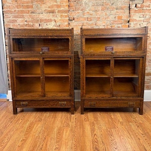 Antique Globe Wernicke Mission Twin Barrister Bookcase Cabinets