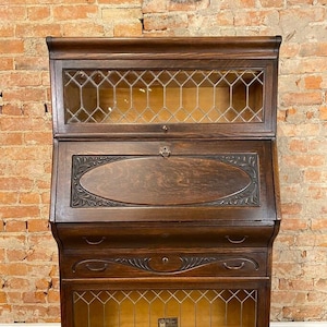 Antique Viking Leaded Barrister Bookcase and Secretary