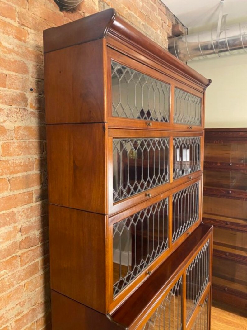 Antique Gunn Double Wide Mahogany Leaded Barrister Bookcase Etsy