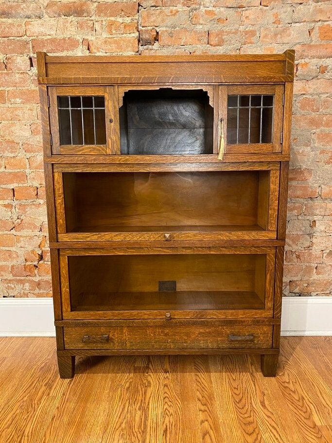 Antique Solid Mission Oak GRM 4 Stack Barrister Bookcase