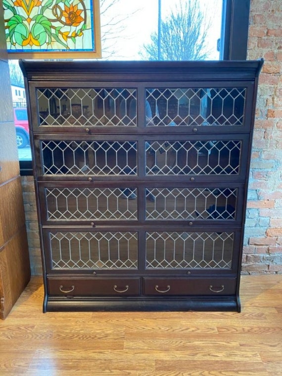 Antique Gunn Doublewide Leaded Barrister Bookcase Etsy