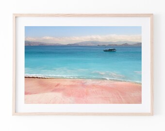 Pink Beach Indonesië Print | De Kunst van het strand | Strand Kustmuur Art | Aerial Beach Print | Het Decor van het strand | Grote Muur kunst