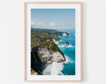 Aerial Bali Cliff Ocean Art Print | Ocean Print | Beach Coastal Wall Art | Aerial Beach Print | Beach Decor | Large Wall Art