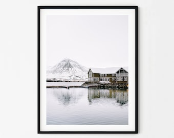 Icelandic Town Lake Print | Iceland Print | Iceland Art | Iceland Wall Art | Iceland Photography | Mountain Wall Art |  Nature Prints