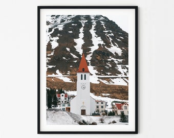 Iceland Clocktower | Iceland Prints | Mountain Wall Art | Travel Decor | Photography Prints | Travel Prints