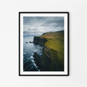 Aerial Cliffs Wall Art | Faroe Islands Picture | Aerial Arts Home Decor | Rustic Wall Decor | Large Wall Art
