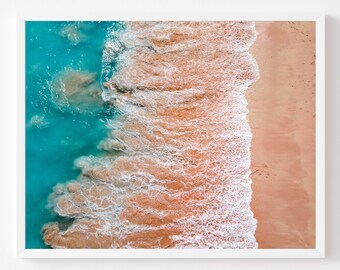 Pink Beach Indonesië Print | Abstract art print | Kustmuur Kunst | Aerial Beach Print | Het Decor van het strand | Grote Muur kunst