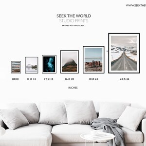 May include: A set of six framed landscape photographs in various sizes, ranging from 8x10 inches to 24x36 inches. The photos feature scenic landscapes with mountains, roads, and water.