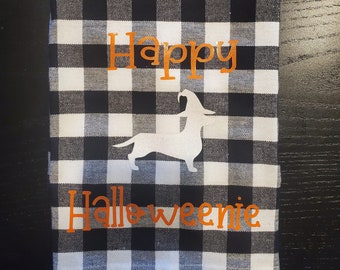 Happy Halloweenie tea towel