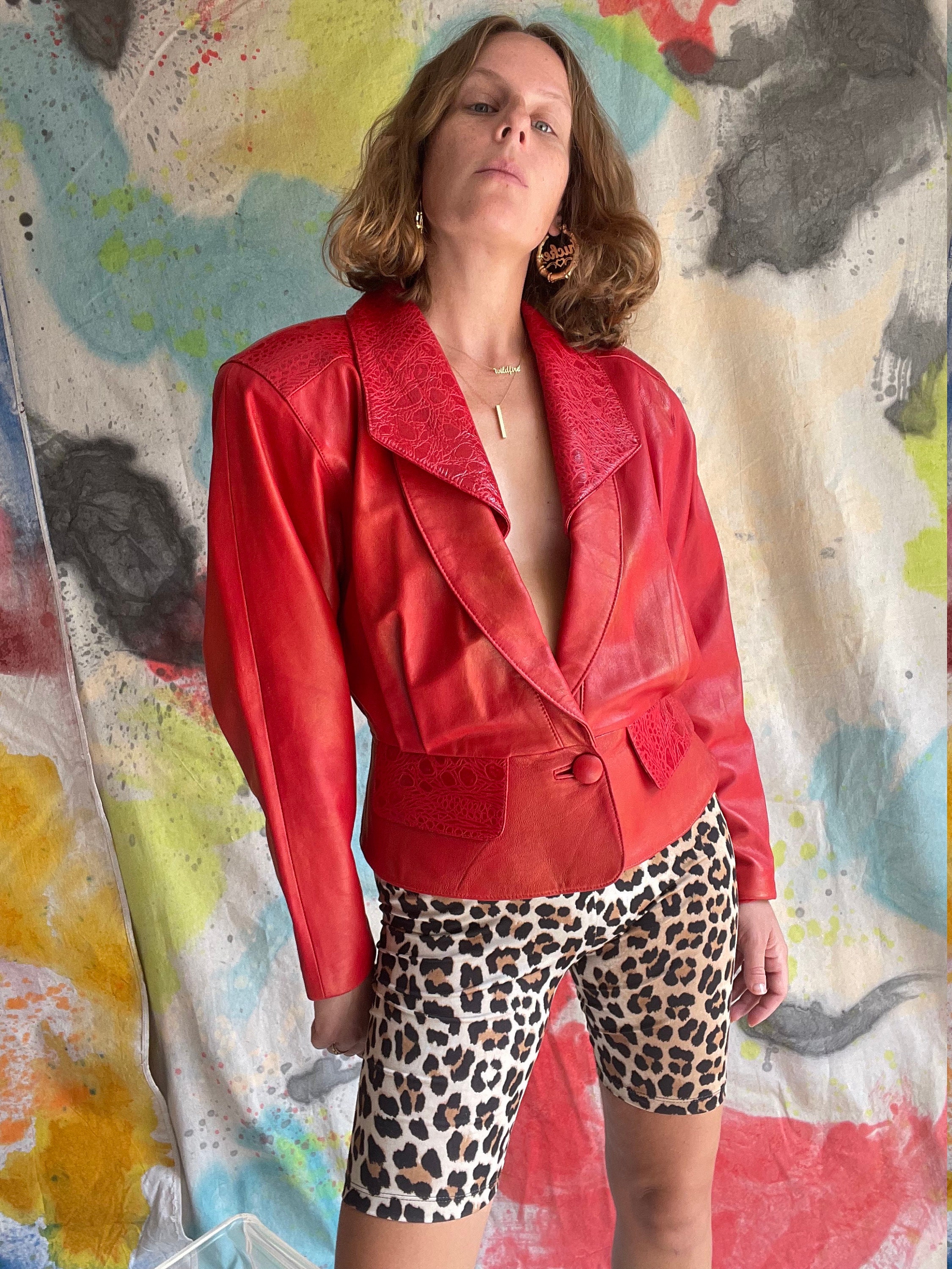 1980s Bright Red Leather Jacket With Faux Croc Details / Small - Etsy