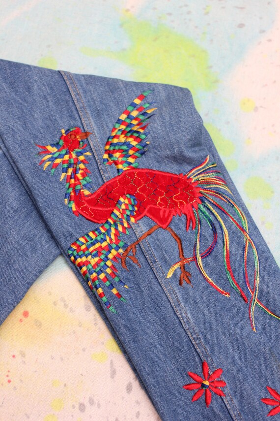 70s Phoenix and Floral Embroidered Jeans
