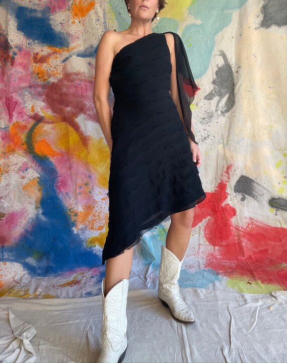 Y2K BCBG Max Azria Black Silk Tiered 