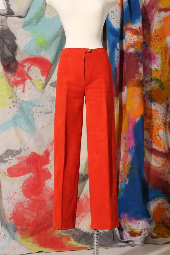 Rare and Beautiful 70s Tomato Red Suede Leather Tr