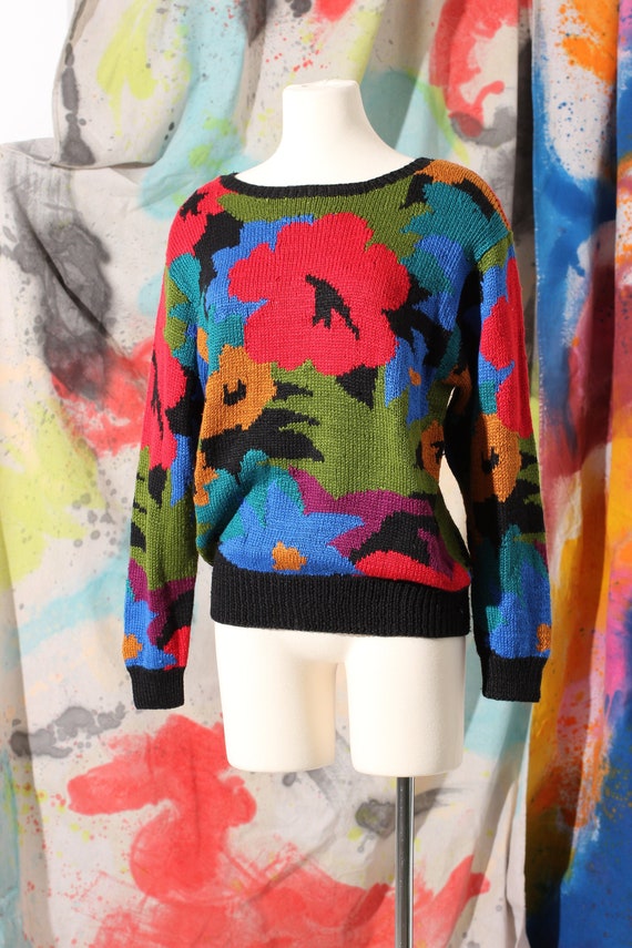 Early 90s Perry Ellis Silk Floral Hand Knit Sweate