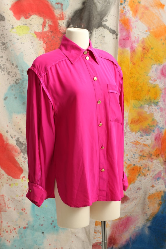 Early 90s Silk Fuchsia Long Sleeve Blouse