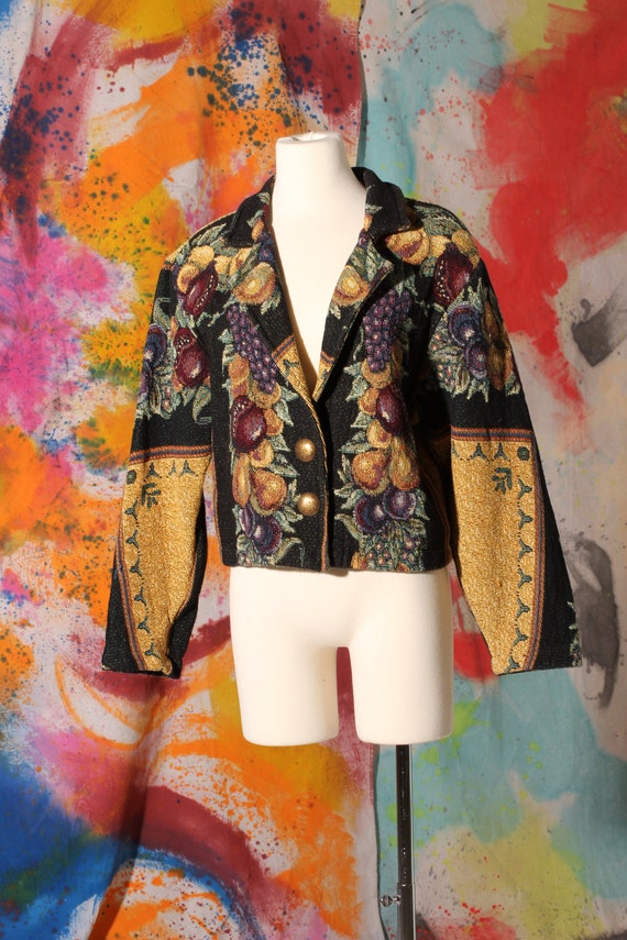 90s Fruit Tapestry Crop Jacket