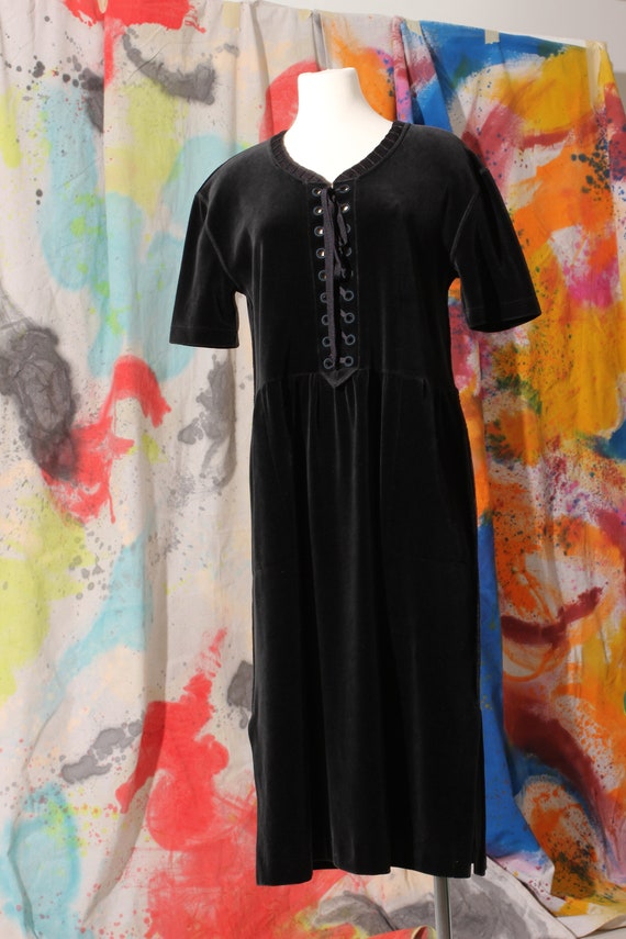 Early 90s Sonia Rykiel Velour Lace Up Midi Dress