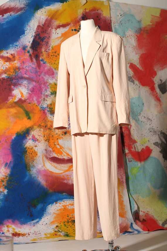 90s Seashell Pink Silk Pant Suit