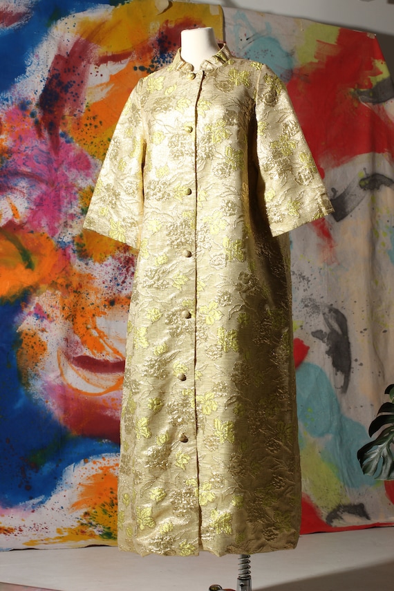 60s Lime and Gold Brocade House Coat
