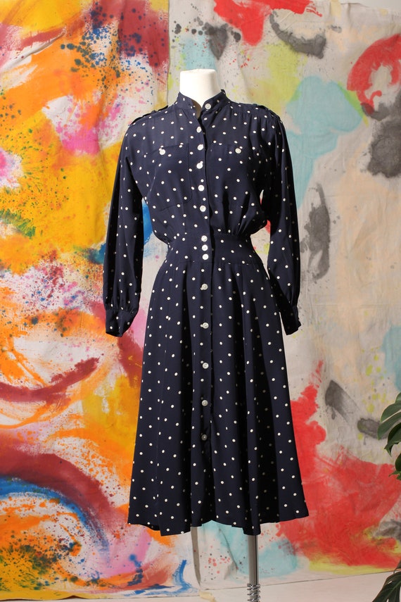 90s does 40s Liz Claiborne Rayon Polka Dot Midi Dr