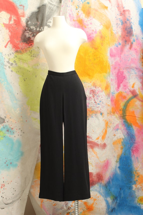 80s Sonia Rykiel Black Wool Open Pleat Wide Leg Tr
