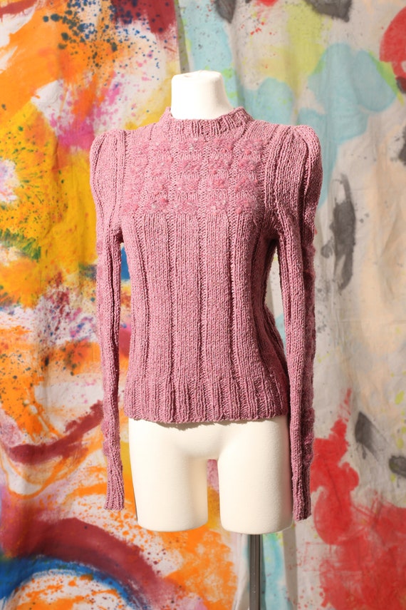 Early 80s Hand Knit Mauve Sweater