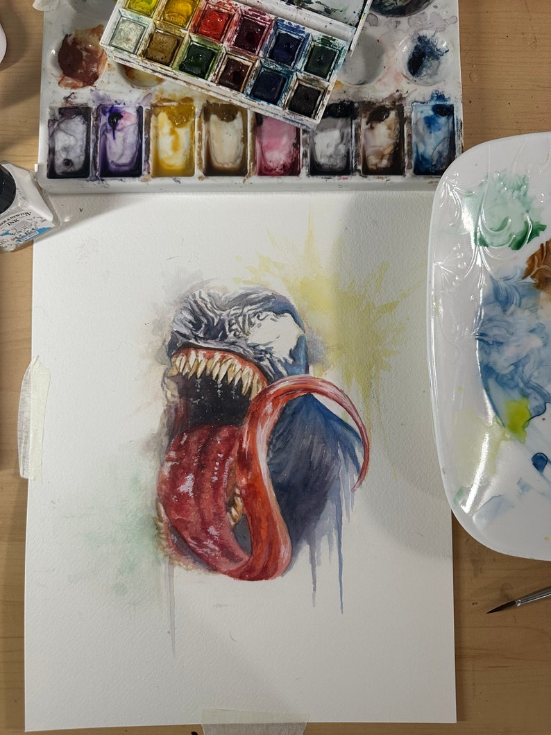 Venom Original Painting, Venom Watercolor, Handmade Art, Marvel Fan Art, Framed Art - Etsy