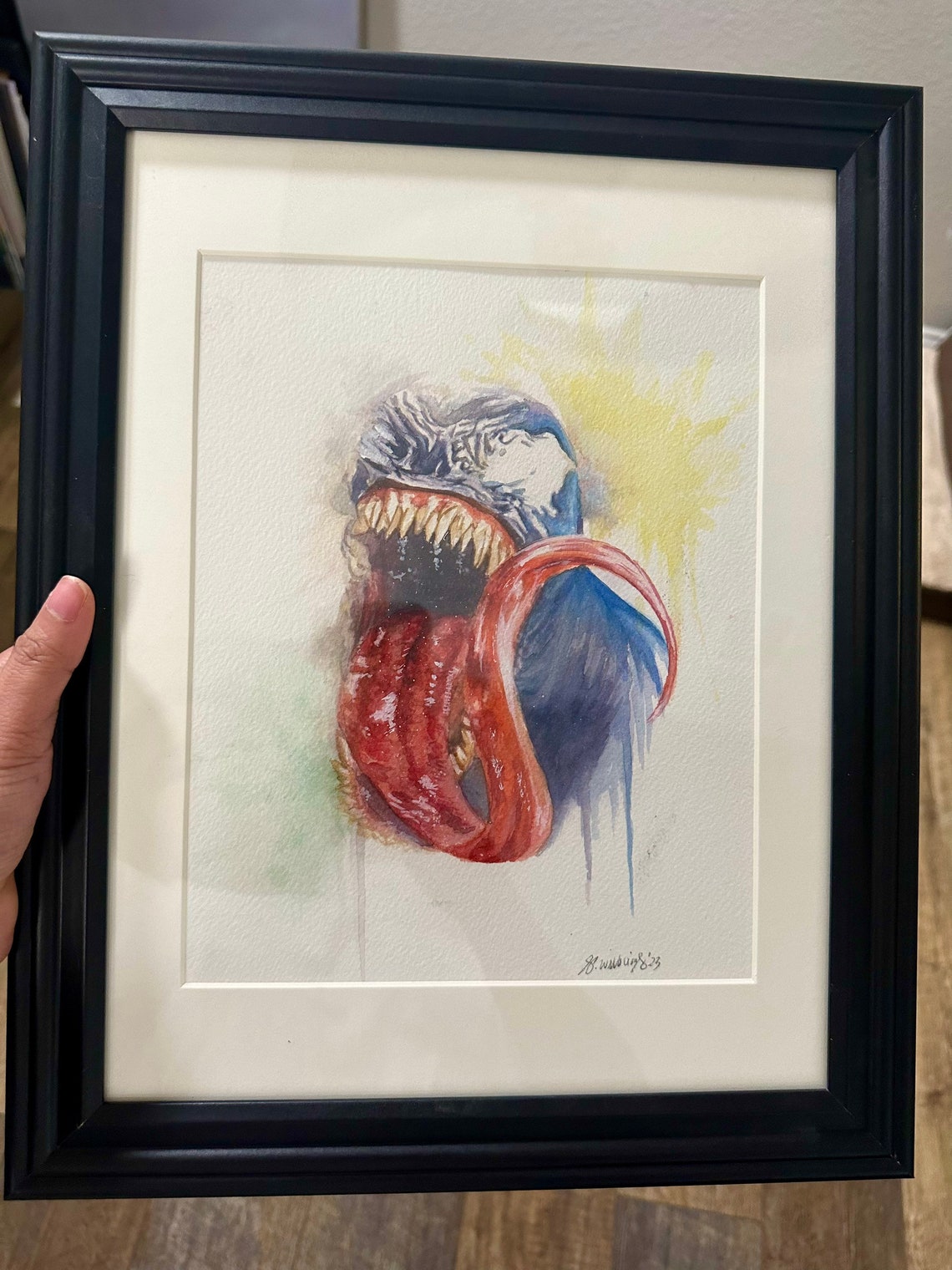 Venom Original Painting, Venom Watercolor, Handmade Art, Marvel Fan Art, Framed Art - Etsy