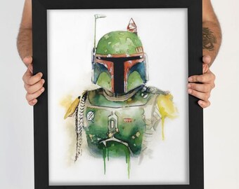 PRINT - Watercolor Star Wars, Boba Fett, Bounty Hunter, Giclee