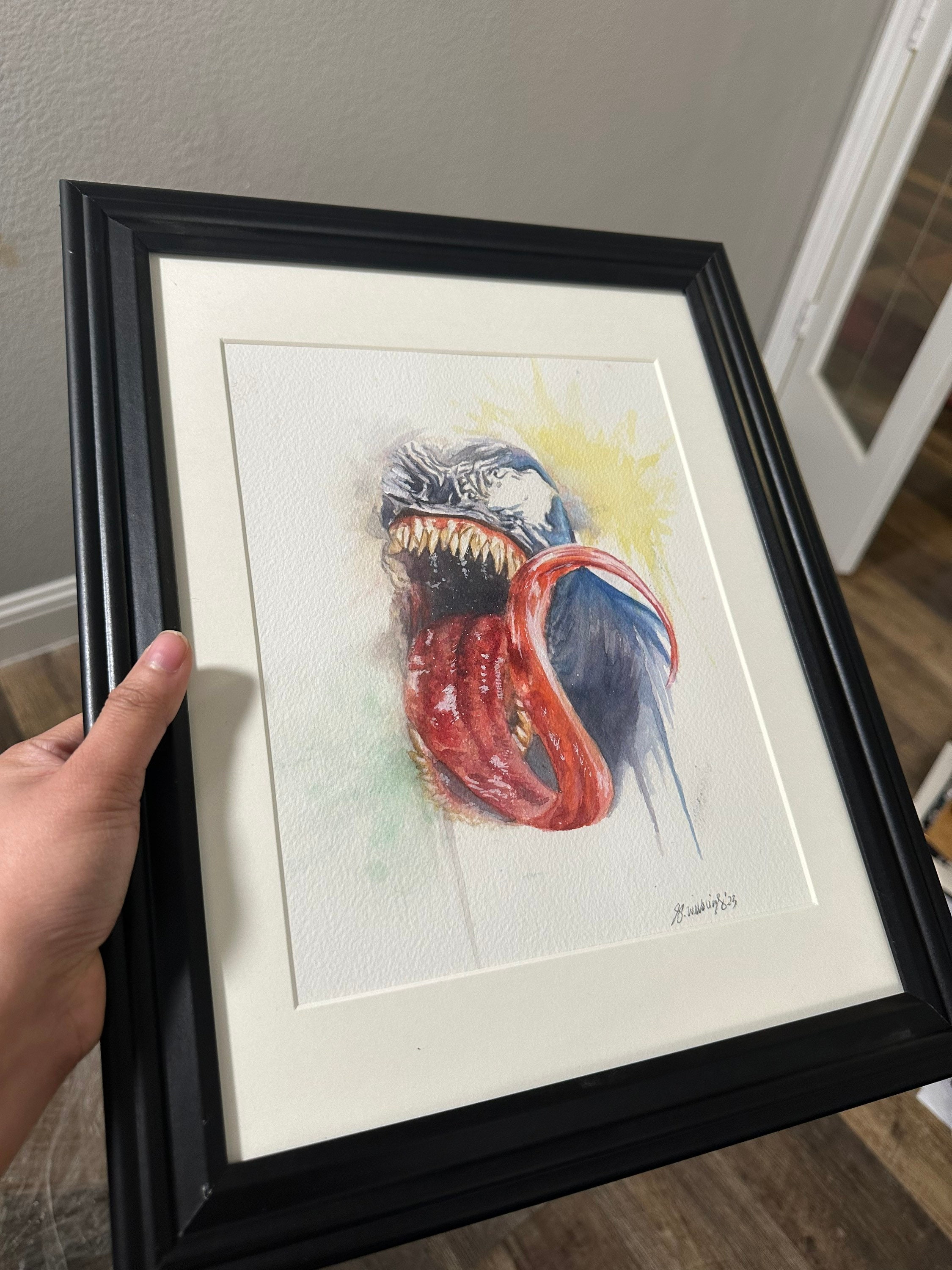 Venom Original Painting, Venom Watercolor, Handmade Art, Marvel Fan Art, Framed Art - Etsy