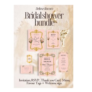 Elegantes Rokoko Brautparty Deluxe - Goldene Einladungen & druckbare Dekore im Set