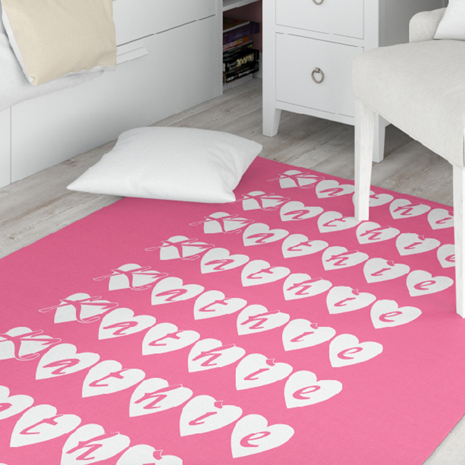 Personalized Name Rug Custom Pink Hearts Rug Girls Bedroom Etsy